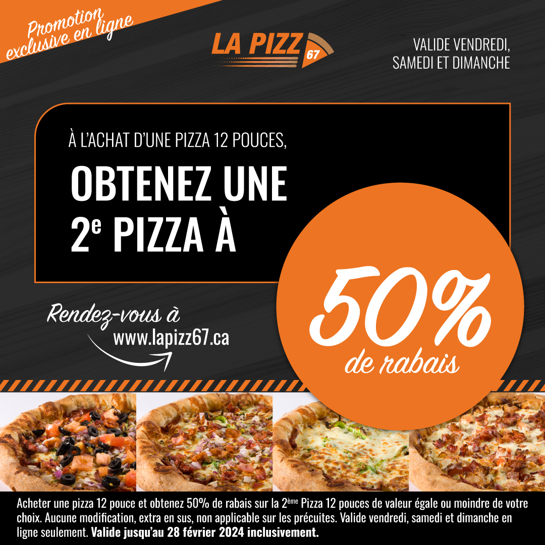 2e pizza à 50%